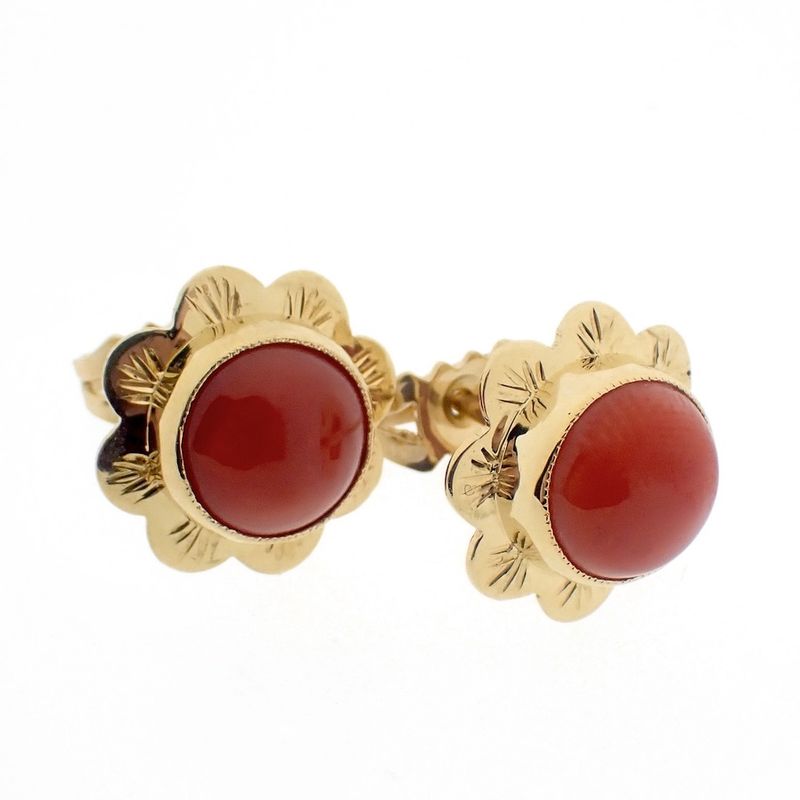 Image 3 of Vintage gold stud earrings with red coral