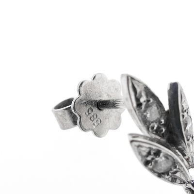 Vintage white gold stud earrings with jade and diamond 0.12 ct. Image 2 of Vintage white gold stud earrings with jade and diamond 0.12 ct.