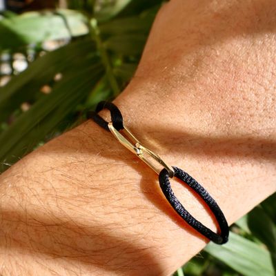 Image 2 of Forever Knots® Handmade Black Satin Bracelet with Gold Link
