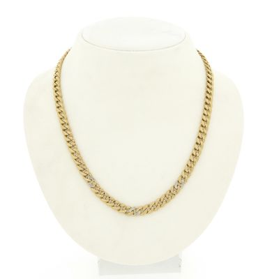 Image 1 of Two-tone gold gourmet link necklace with diamond; 0.03 ct.