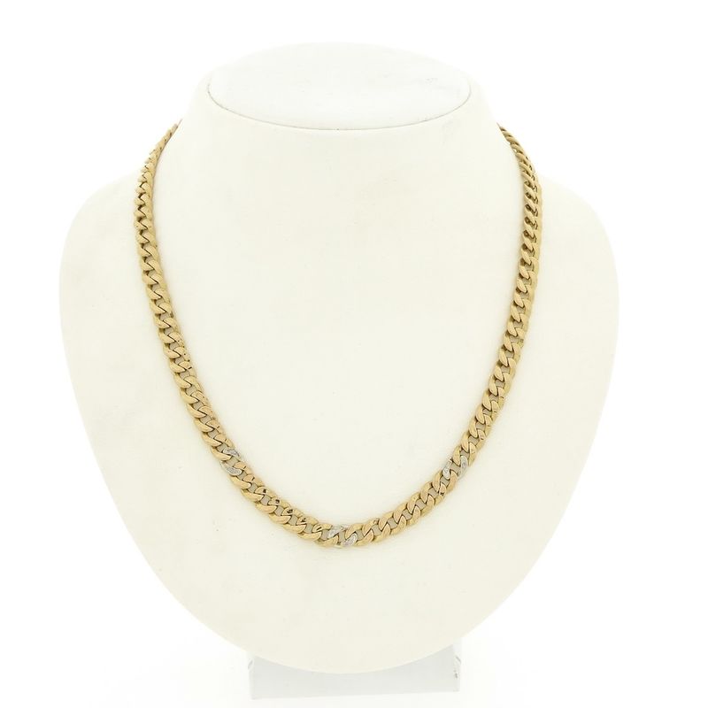 Image 1 of Two-tone gold gourmet link necklace with diamond; 0.03 ct.
