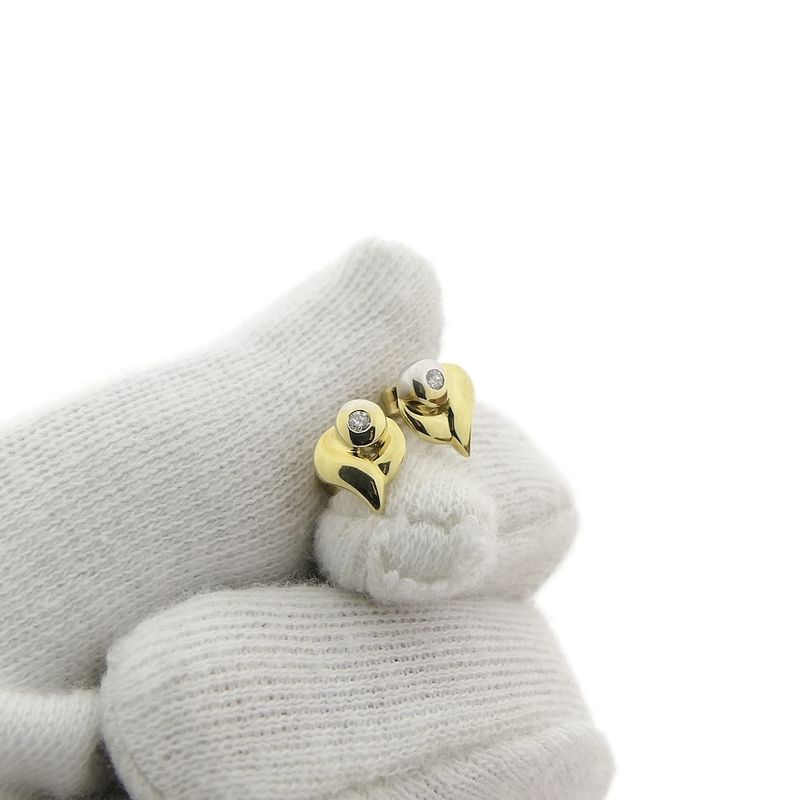 Image 7 of Golden flower stud earrings with diamond; 0.02 ct.