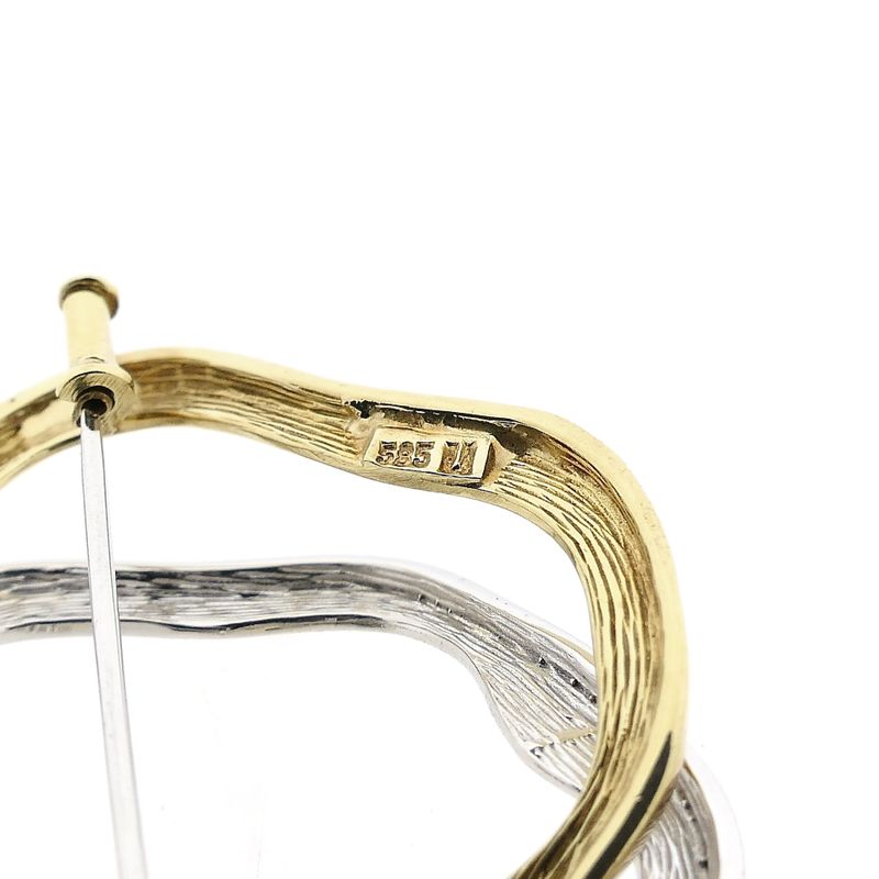 Afbeelding 5 van Bicolor gouden broche met diamanten; 0,06 ct. 