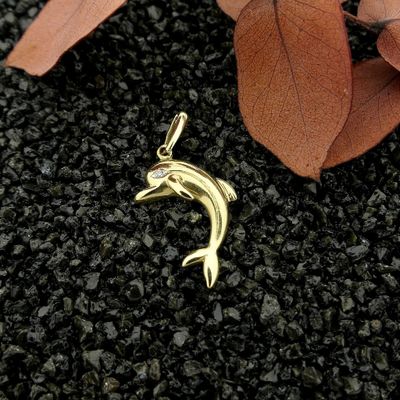 Image 2 of Golden dolphin pendant with diamond | 0.005 ct.