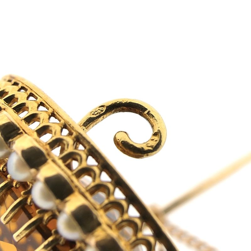 Image 7 of Gold brooch with smoky quartz and pearls