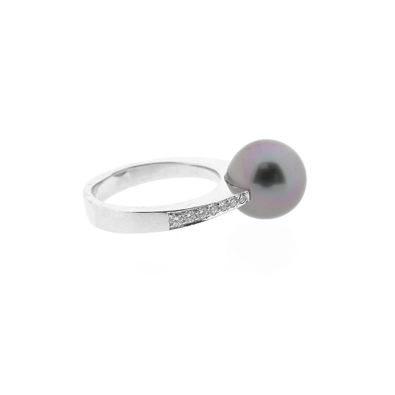 Image 4 of White gold ring with Tahitian pearl and diamond; 0.13 ct.