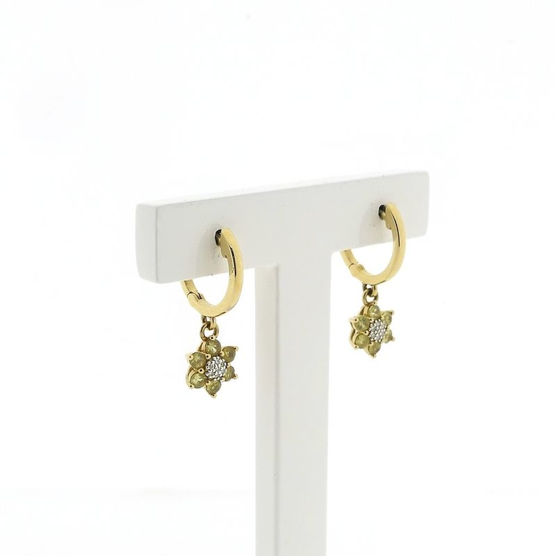 Image 3 of Gold earrings with peridot and diamond | 0.04 ct.