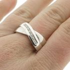 Image 7 of Wide silver crossover ring with zirconia; Fossil