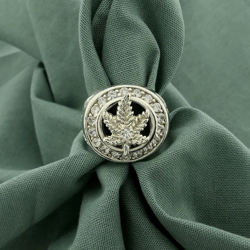 Image 2 of Silver men's ring with zirconia | Cannabis leaf