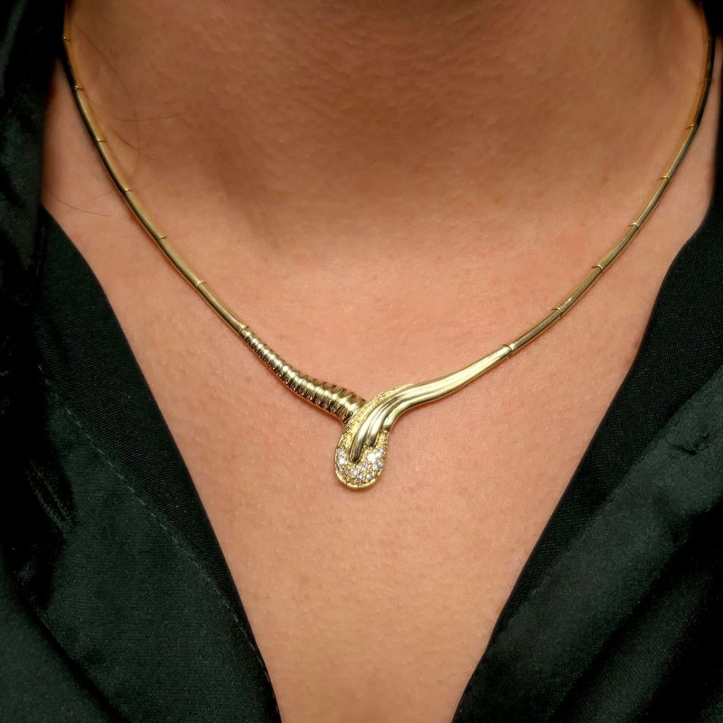 Image 10 of Gold bar link necklace with fixed pendant and zirconia
