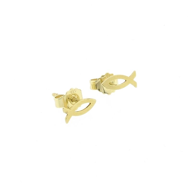 Image 4 of Golden stud earrings of an Ichthus fish