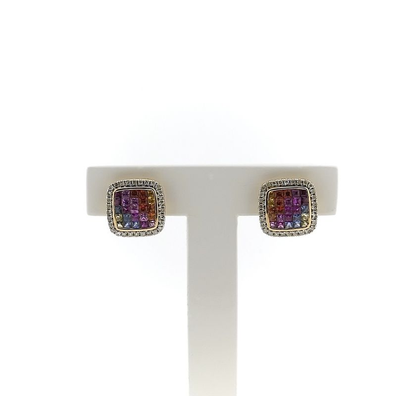 Image 5 of Gold stud earrings with colored sapphire and diamonds | 0.30 ct.