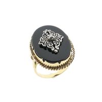 Antique Victorian gold and silver ring with onyx and diamond 0.04 ct.