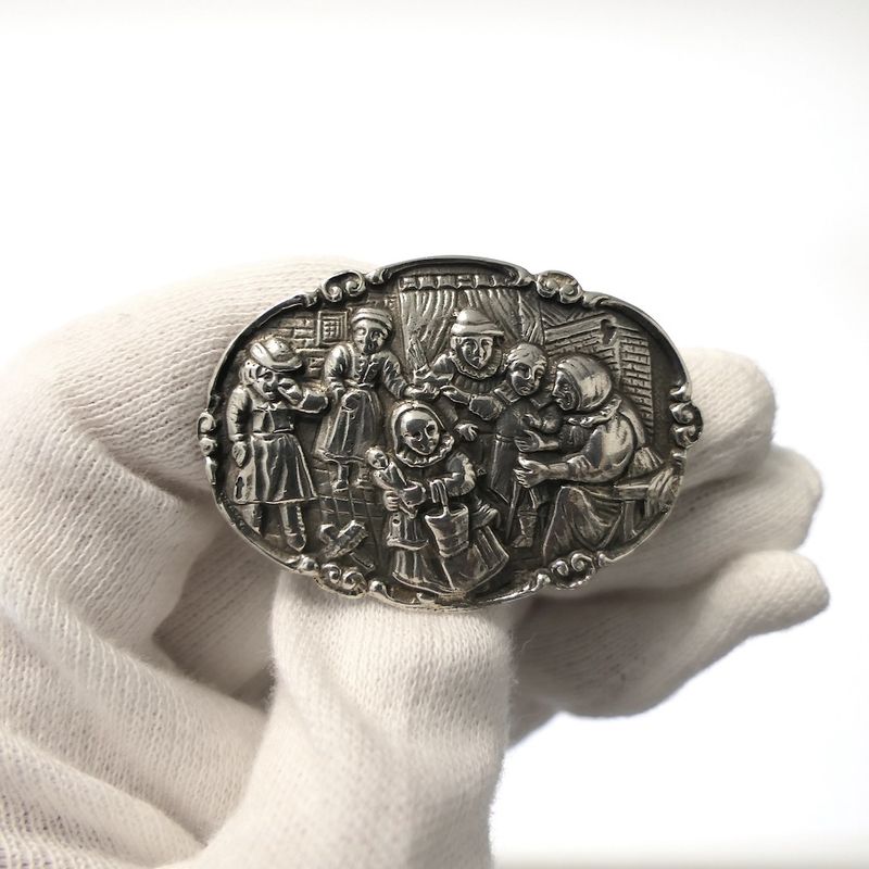 Image 10 of Vintage silver brooch with scene
