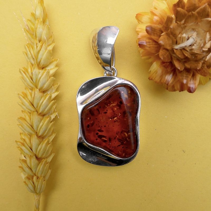 Image 3 of Silver pendant with amber