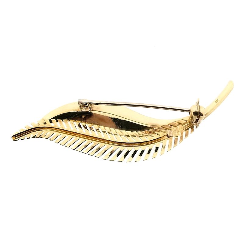Image 3 of Vintage Gold Brooch Double Feather; 14 Karat