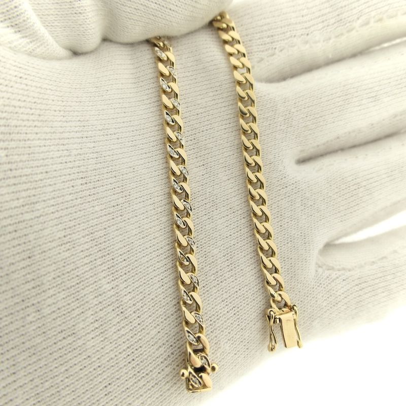 Image 11 of Gold flat gourmet link bracelet with diamonds