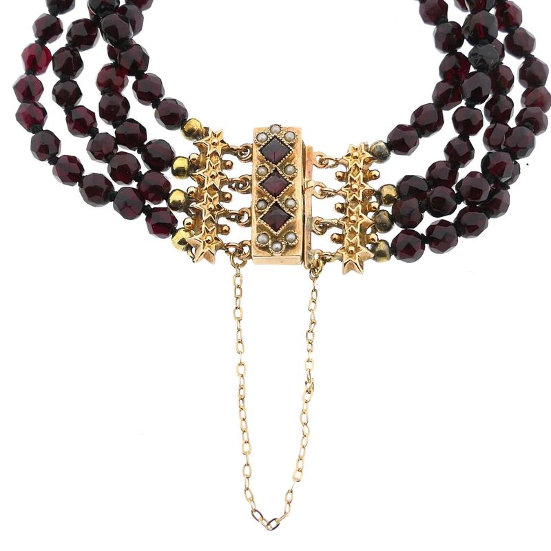 Image 4 of Antique garnet bead bracelet with gold decorative clasp with pearl