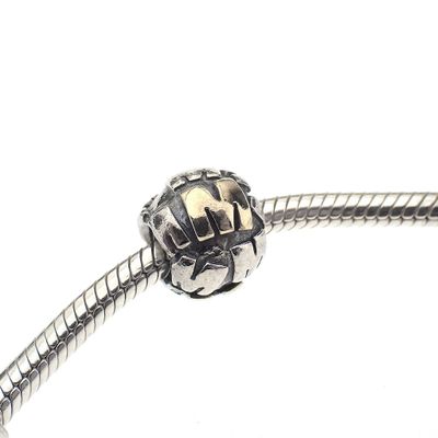 Image 2 of Pandora charm; Silver with gold; Letter M