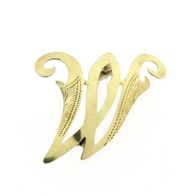 Image 1 of Gold letter brooch; letter W
