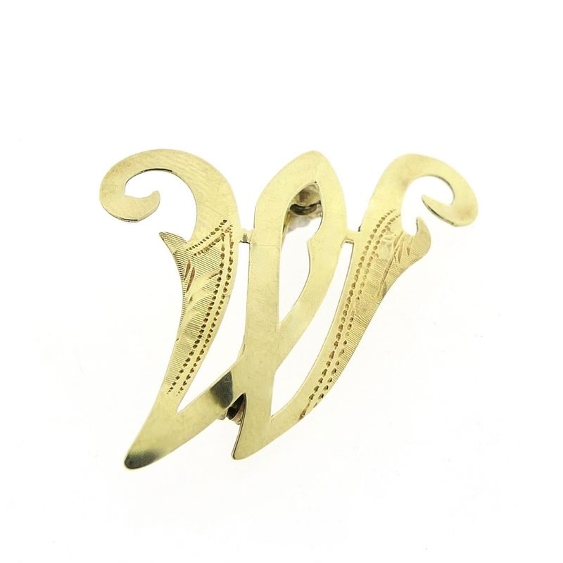 Image 1 of Gold letter brooch; letter W