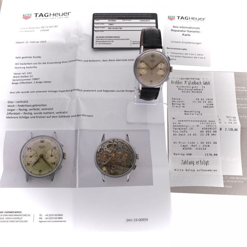 Afbeelding 15 van Heuer 'Pre-Carrera' Ref. 333 Chronograph; Vintage Heren Horloge (TAG Heuer Serviced)