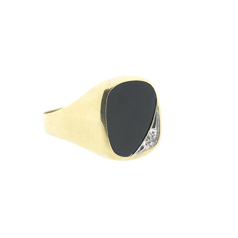 Image 8 of Gold men's signet ring with onyx and diamond | 0.01 ct.