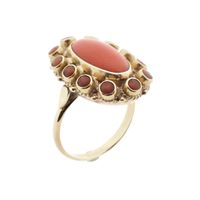 Gold entourage ring with red coral | Vintage