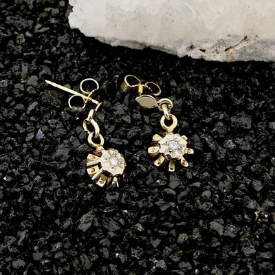 Bicolor Gold Earrings with Floral Pendant and Diamonds Image 2 of Bicolor Gold Earrings with Floral Pendant and Diamonds