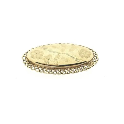 Image 2 of Vintage gold brooch with flower engraving; Floral design