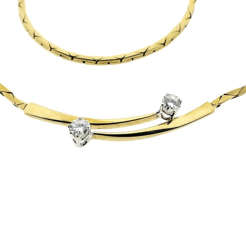 Image 8 of Gold cobra link necklace with diamond; 0.32 ct.