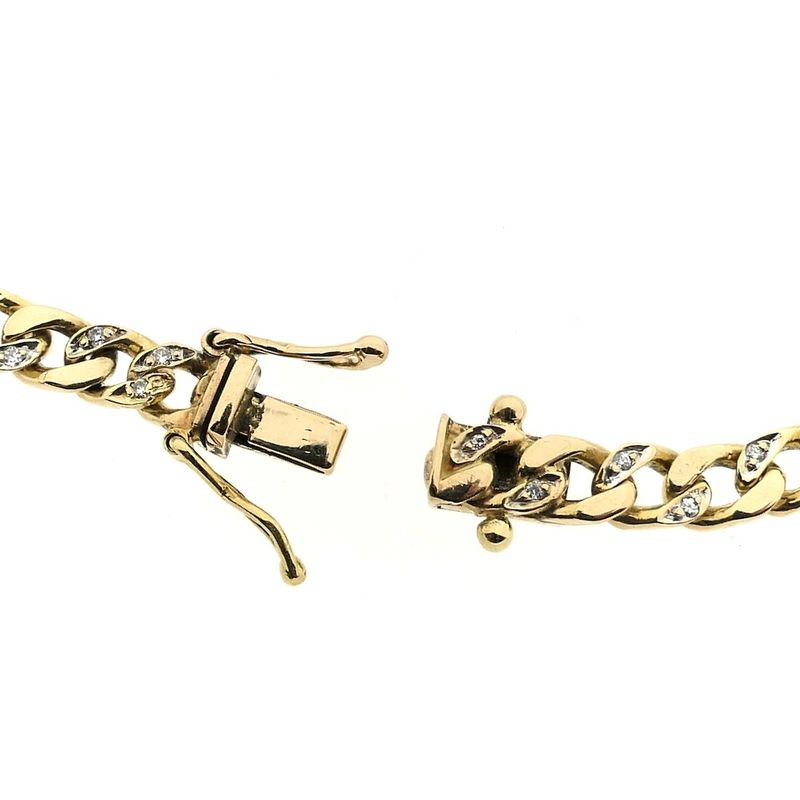 Image 5 of Gold flat gourmet link bracelet with diamonds