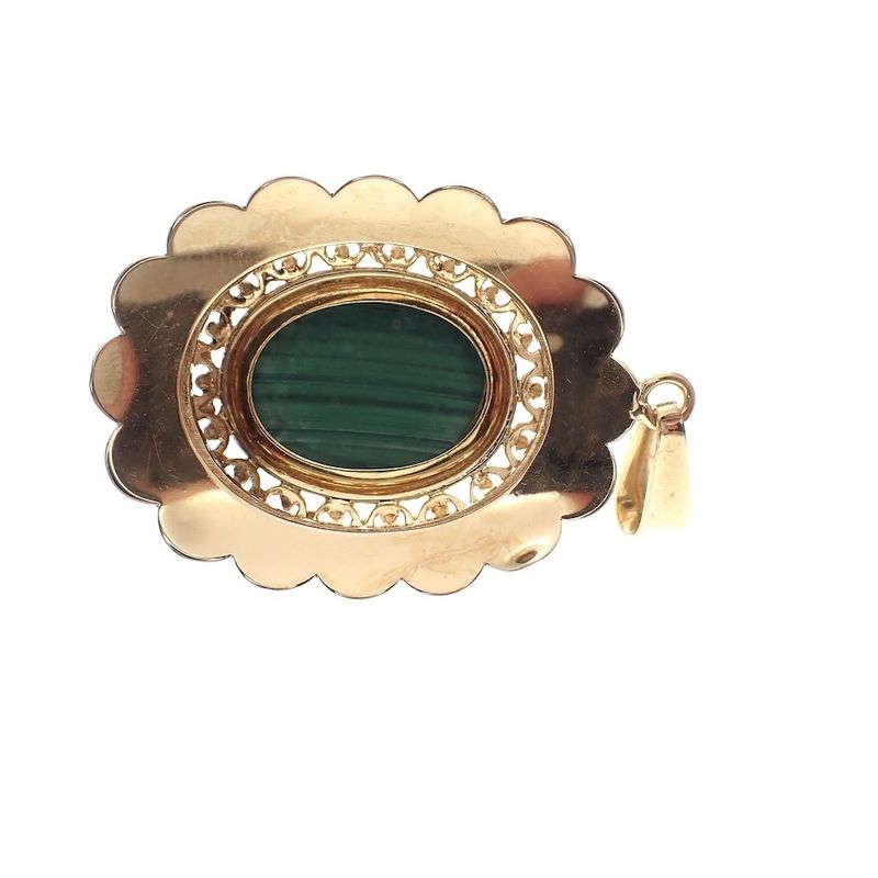 Image 4 of Vintage gold pendant with malachite