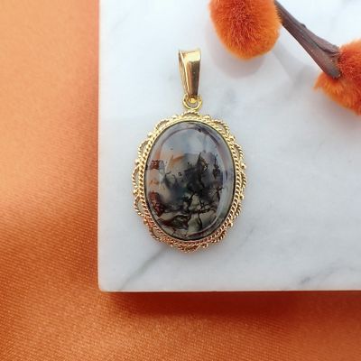 Image 2 of Gold pendant with moss agate | Vintage