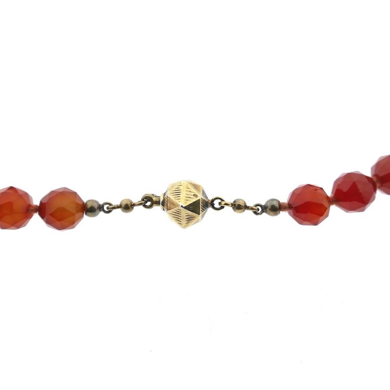 Image 4 of Carnelian bead necklace with gold clasp.