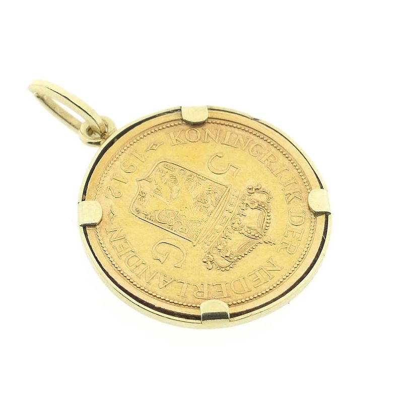 Image 8 of Gold five-guilder coin pendant; Queen Wilhelmina 1912