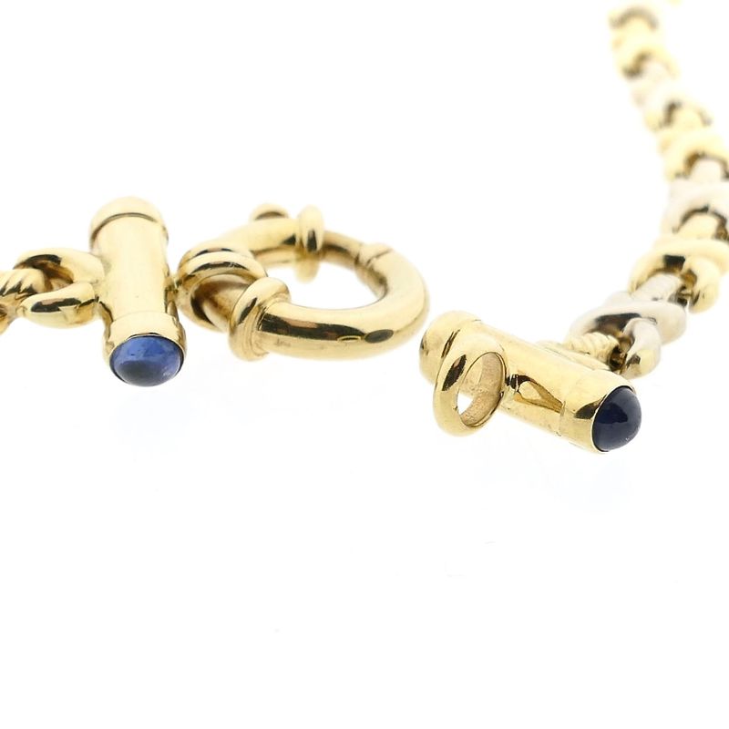 Afbeelding 8 van Bicolor gouden fantasieschakel collier met saffier | 44 cm