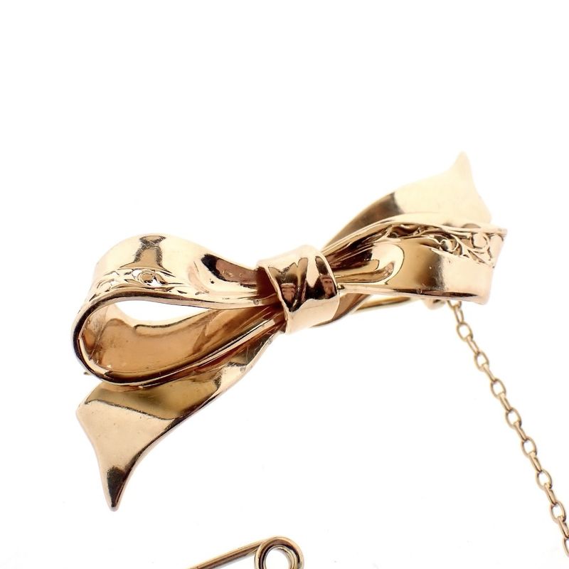 Image 4 of Rose gold bow brooch with safety cord