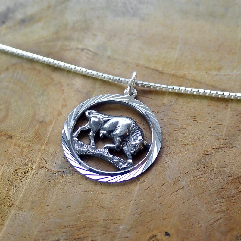 Image 6 of Silver zodiac sign pendant; Taurus