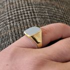 Image 2 of Gold signet ring with blue layered stone; Pinky ring