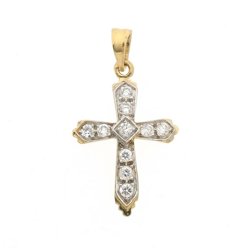 Image 1 of Gold cross pendant with zirconia