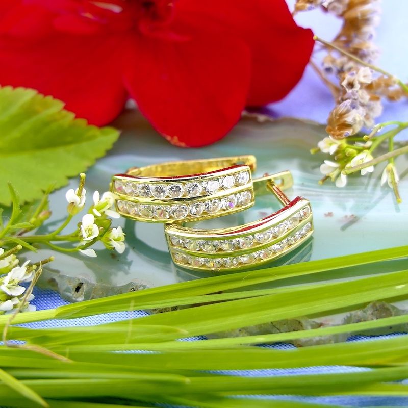 Image 2 of Gold semicircular earrings with zirconia