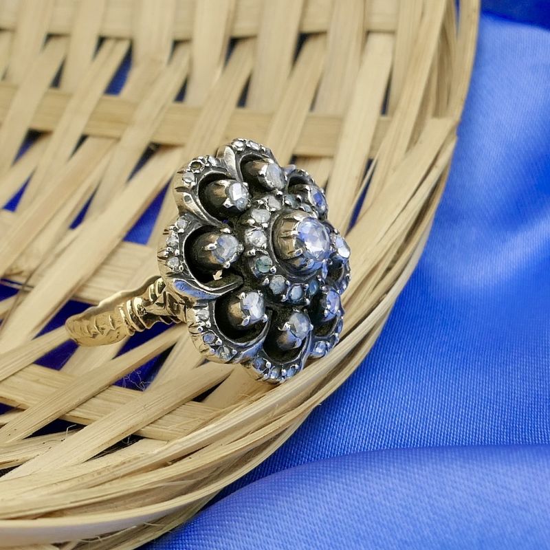 Image 5 of Two-tone gold Victorian ring with rose-cut diamonds; 0.62 ct.