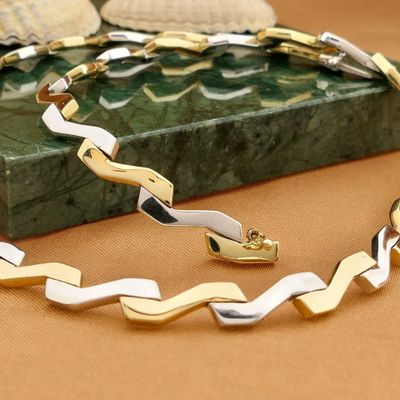 Image 2 of Bicolor Gold Fantasy Link Necklace