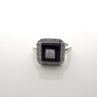 Image 3 of White gold ring with zirconia, onyx and diamonds; 0.16 ct.