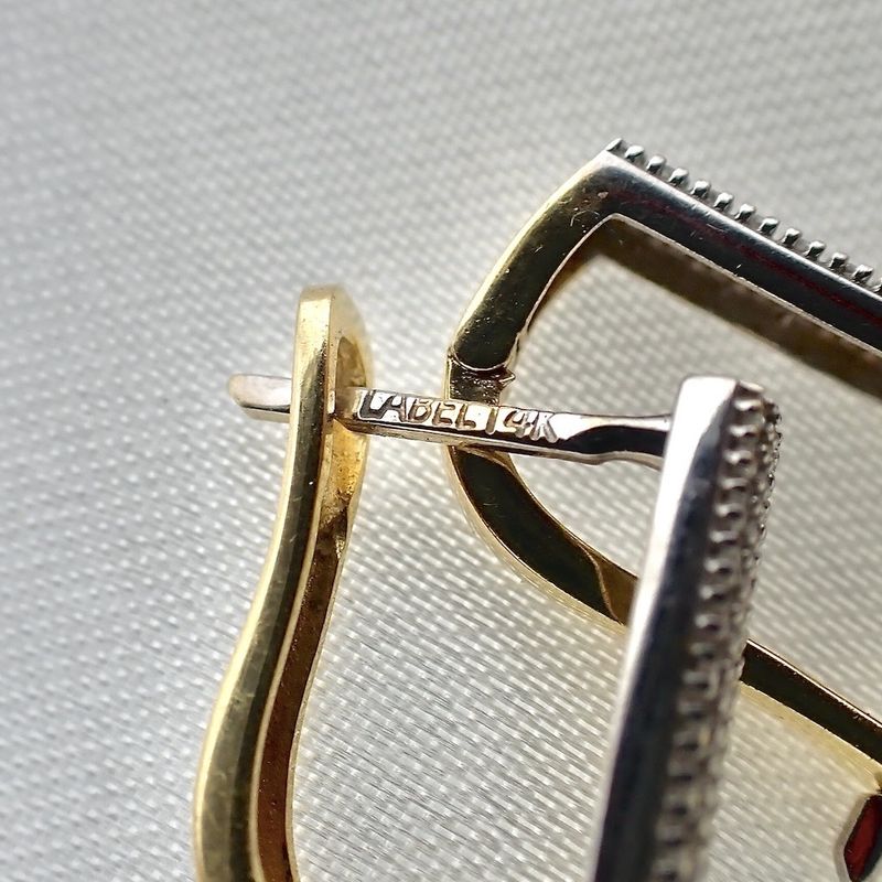 Image 5 of Gold stud earrings with pavé set with diamonds