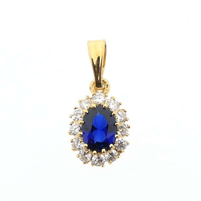 Image 1 of 18K gold pendant with synthetic sapphire and zirconia
