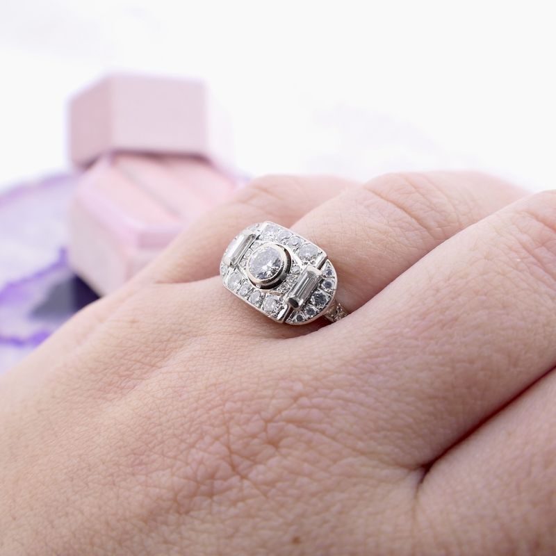 Image 9 of White gold Art Deco ring with diamond; 0.65 ct.