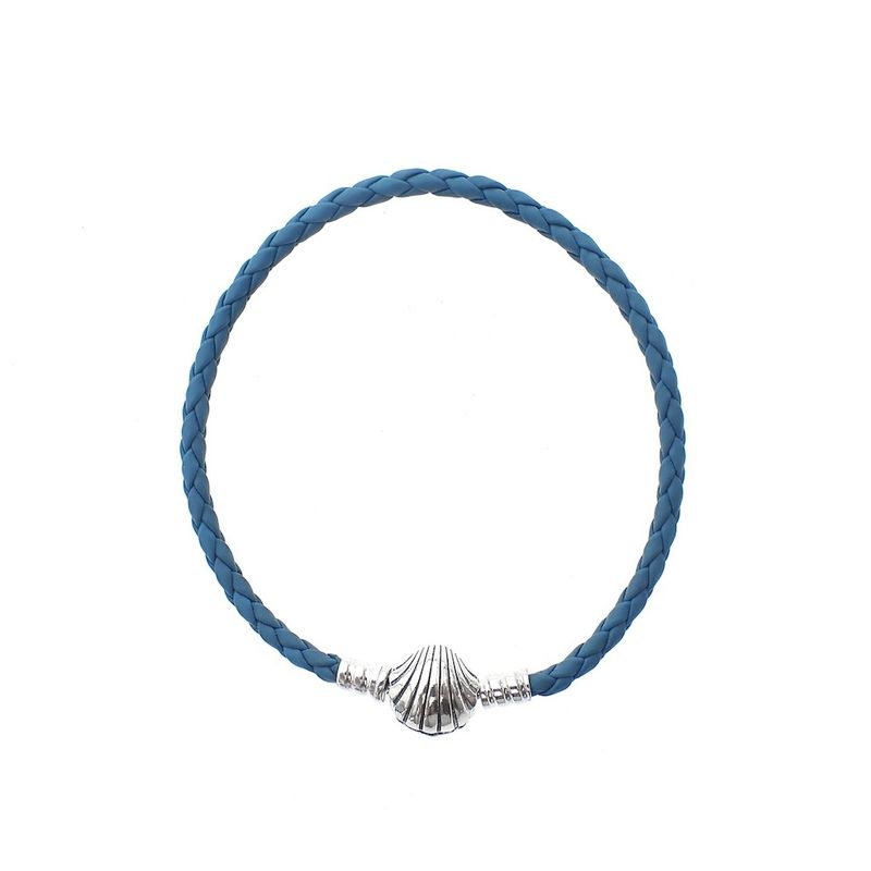 Image 3 of Pandora Moments turquoise braided leather bracelet with shell clasp; Silver; | 20 cm