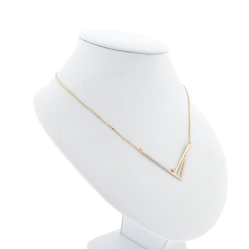 Image 5 of Gold necklace with a fixed tricolor pendant and zirconia.